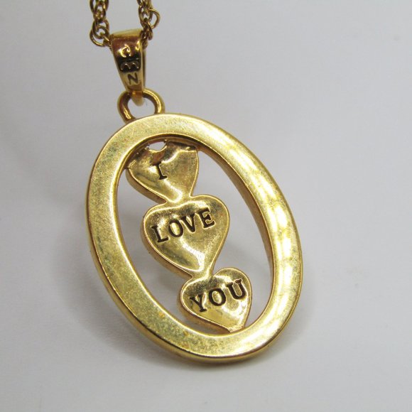 Danbury Mint I Love You Necklace Diamond 14k Gold Plated 18" - Picture 4 of 4